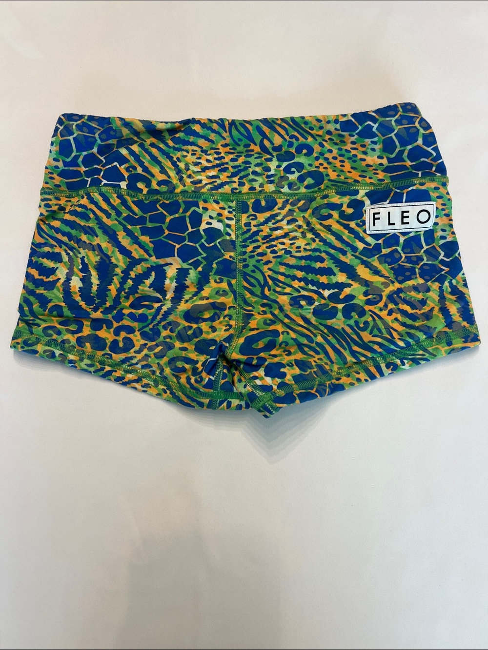 Fleo Vibrant Animal & Geo Print Shorts - Blue Green Yellow Size Medium